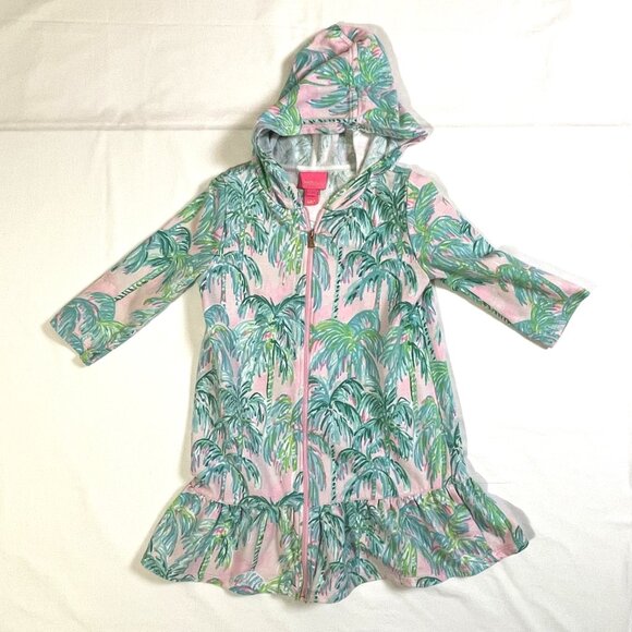 Lily Pulitzer Girls M Pool Beach Cover Up Pink Blossom Zip Up Hooded - Picture 5 of 12